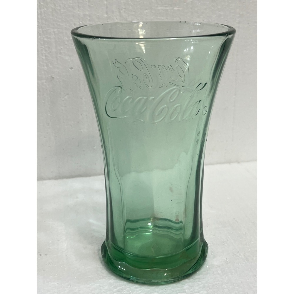 Coca-Cola Libbey Georgia Green Glass 16oz Embossed Script Logo Tumbler USA Made